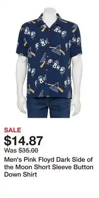 Kohl's Men's Pink Floyd Dark Side of the Moon Short Sleeve Button Down Shirt offer