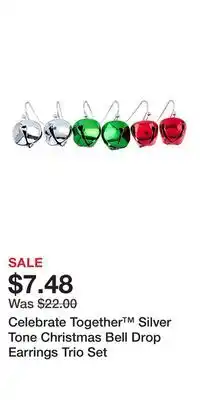 Kohl's Celebrate Together Silver Tone Christmas Bell Drop Earrings Trio Set offer