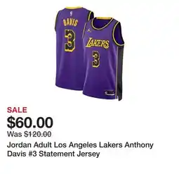 Dick's Sporting Goods Jordan Adult Los Angeles Lakers Anthony Davis #3 Statement Jersey offer