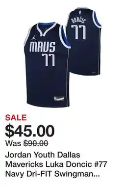 Dick's Sporting Goods Jordan Youth Dallas Mavericks Luka Doncic #77 Navy Dri-FIT Swingman Jersey offer