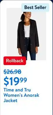 Walmart Time and Tru Women's Anorak Jacket offer