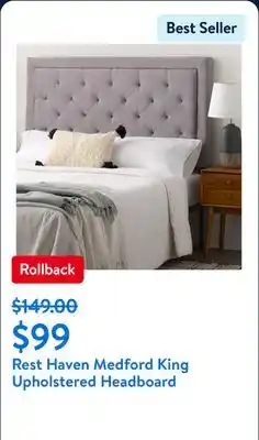 Walmart Rest Haven Medford King Upholstered Headboard offer