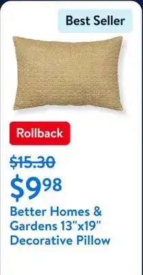 Walmart Better Homes & Gardens 13x19 Decorative Pillow offer