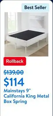 Walmart Mainstays 9 California King Metal Box Spring offer