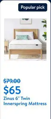 Walmart Zinus 6 Twin Innerspring Mattress offer