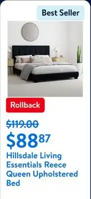 Walmart Hillsdale Living Essentials Reece Queen Upholstered Bed offer