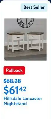 Walmart Hillsdale Lancaster Nightstand offer