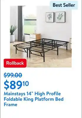 Walmart Mainstays 14 High Profile Foldable King Platform Bed Frame offer