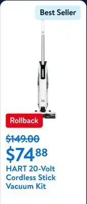 Walmart HART 20-Volt Cordless Stick Vacuum Kit offer