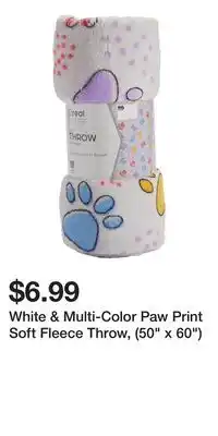 Big Lots White & Multi-Color Paw Print Soft Fleece Throw, (50 x 60) offer