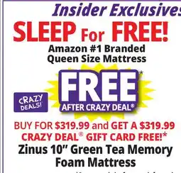 Ocean State Job Lot Zinus 10 Green Tea Memory Foam Mattress Queen offer