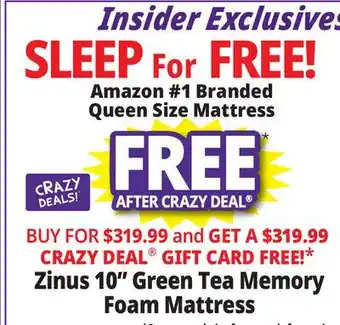 Ocean State Job Lot Zinus 10 Green Tea Memory Foam Mattress Queen offer