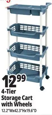 Ocean State Job Lot HomeLiving 4-Tier Multipurpose Storage Cart with Wheels offer