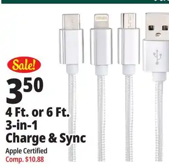 Ocean State Job Lot TechBunch 3-in-1 USB Charging Cable 4' offer