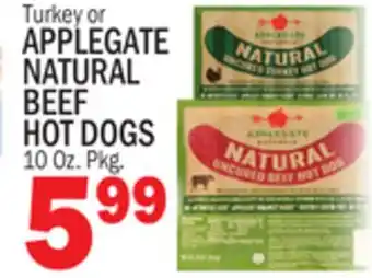 Bravo Supermarkets APPLEGATE NATURAL BEEF HOT DOGS offer