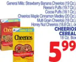 Bravo Supermarkets CHEERIOS CEREAL 18 Oz. Box offer