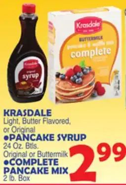 Bravo Supermarkets KRASDALE • PANCAKE SYRUP 24 Oz. Btls COMPLETE PANCAKE MIX offer