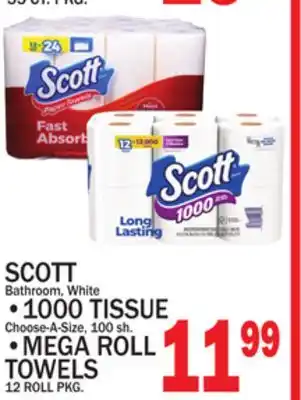 C Town SCOTT Bathroom, White • 1000 TISSUE Choose - A - Size, 100 sh. • MEGA ROLL TOWELS 12 ROLL PKG offer