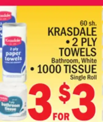 C Town KRASDALE 2 PLY TOWELS, 1000 TISSUE Single Roll offer