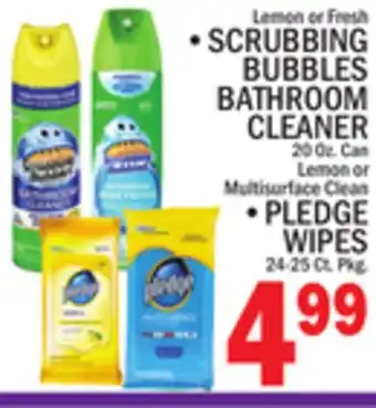 C Town SCRUBBING BUBBLES BATHROOM CLEANER 20 OZ. CAN, PLEDGE WIPES 24-25 CT. PKG offer