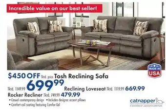 Boscov's Tosh Reclining Sofa offer