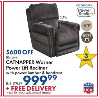 Boscov's CATNAPPER Warner Power Lift Recliner with power lumbar & headrest offer