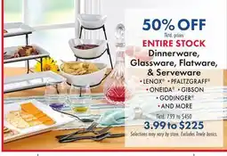 Boscov's ENTIRE STOCK Dinnerware, Glassware, Flatware, & Serveware offer