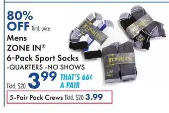 Boscov's Mens ZONE IN 6-Pack Sport Socks offer