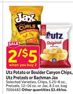 Stop&Shop Utz Potato or Boulder Canyon Chips, Utz Pretzels or Bachman Jax offer