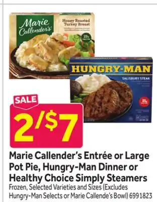 Stop&Shop Marie Callender's Entrée or Large Pot Pie, Hungry-Man Dinner or Healthy Choice Simply Steamers offer