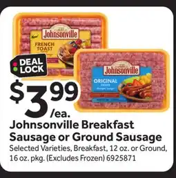 Stop&Shop Johnsonville Breakfast Sausage or Ground Sausage offer