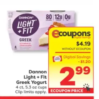 Weis Markets Dannon Light + Fit Greek Yogurt offer