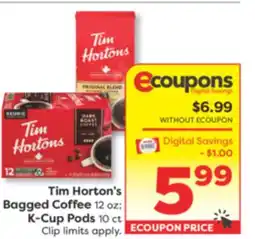 Weis Markets Tim Horton's Bagged Coffee 12 oz K-Cup Pods 10 ct offer