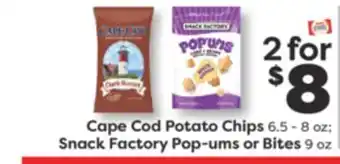 Weis Markets Cape Cod Potato Chips 6.5-8 oz Snack Factory Pop-ums or Bites 9 oz offer