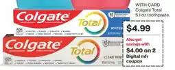 CVS Colgate Total 5.1 oz toothpaste offer