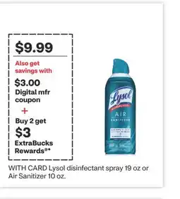 CVS Lysol disinfectant spray 19 oz or Air Sanitizer 10 oz offer