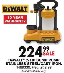 Blain's Farm & Fleet DEWALT ½ HP SUMP PUMP STAINLESS STEEL/CAST IRON offer