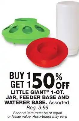 Blain's Farm & Fleet LITTLE GIANT 1-QT. JAR, FEEDER BASE AND WATERER BASE offer