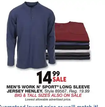 Blain's Farm & Fleet MEN'S WORK N' SPORT LONG SLEEVE JERSEY HENLEY offer