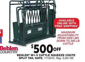 Blain's Farm & Fleet BEHLEN M1-V CATTLE SQUEEZE CHUTE SPLIT TAIL GATE offer