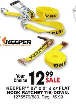 Blain's Farm & Fleet KEEPER 27' x 2 J or FLAT HOOK RATCHET TIE-DOWN offer