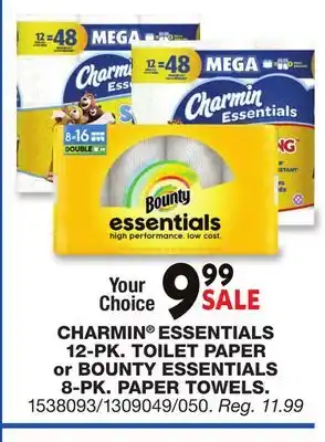 Blain's Farm & Fleet CHARMIN ESSENTIALS 12-PK. TOILET PAPER or BOUNTY ESSENTIALS 8-PK. PAPER TOWELS offer