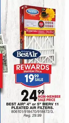 Blain's Farm & Fleet BEST AIR 4 or 5 MERV 11 PLEATED AIR FILTERS offer