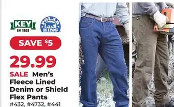 Runnings Men's Fleece Lined Denim or Shield Flex Pants offer