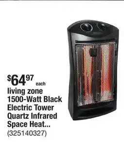 The Home Depot living zone 1500-Watt Black Electric Tower Quartz Infrared Space Heater with Thermostat offer