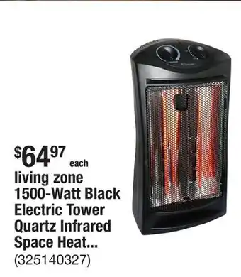 The Home Depot living zone 1500-Watt Black Electric Tower Quartz Infrared Space Heater with Thermostat offer