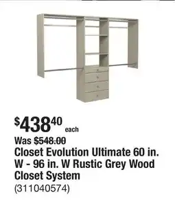 The Home Depot Closet Evolution Ultimate 60 in. W - 96 in. W Rustic Grey Wood Closet System offer