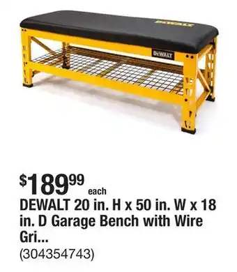 The Home Depot DEWALT 20 in. H x 50 in. W x 18 in. D Garage Bench with Wire Grid Storage Shelf offer