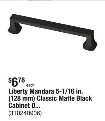 The Home Depot Liberty Mandara 5-1/16 in. (128 mm) Classic Matte Black Cabinet Drawer Bar Pull offer