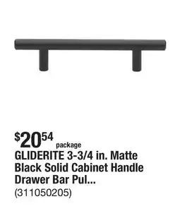 The Home Depot GLIDERITE 3-3/4 in. Matte Black Solid Cabinet Handle Drawer Bar Pulls (10-Pack) offer